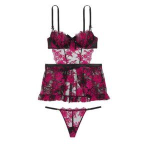 New! Victoria's Secret Wicked Unlined Rose Lace Apron Set XS 1685